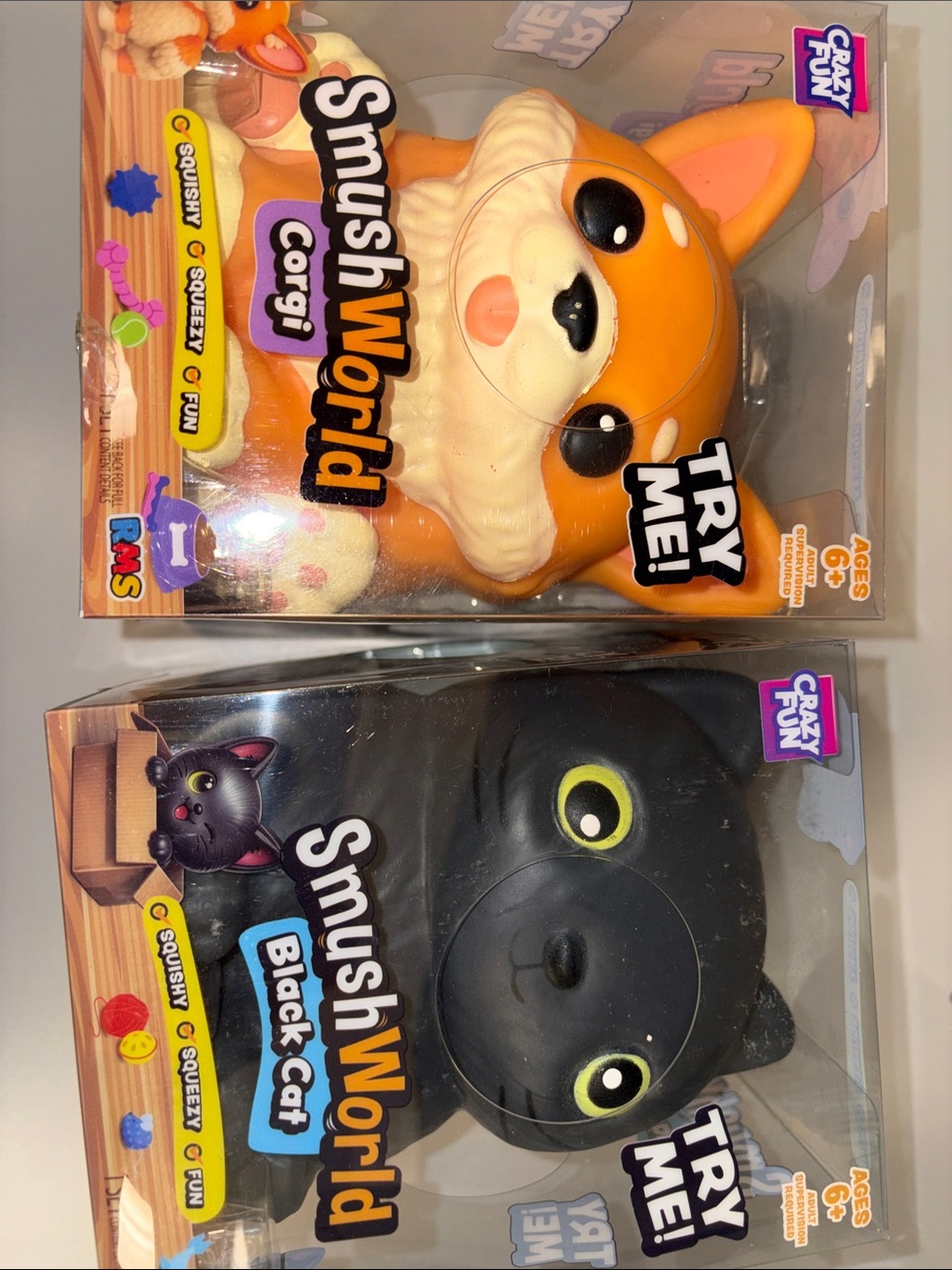 Crazy Fun SmushWorld Corgi & Black Cat Squishy Toy - One of each- VIRAL TOY